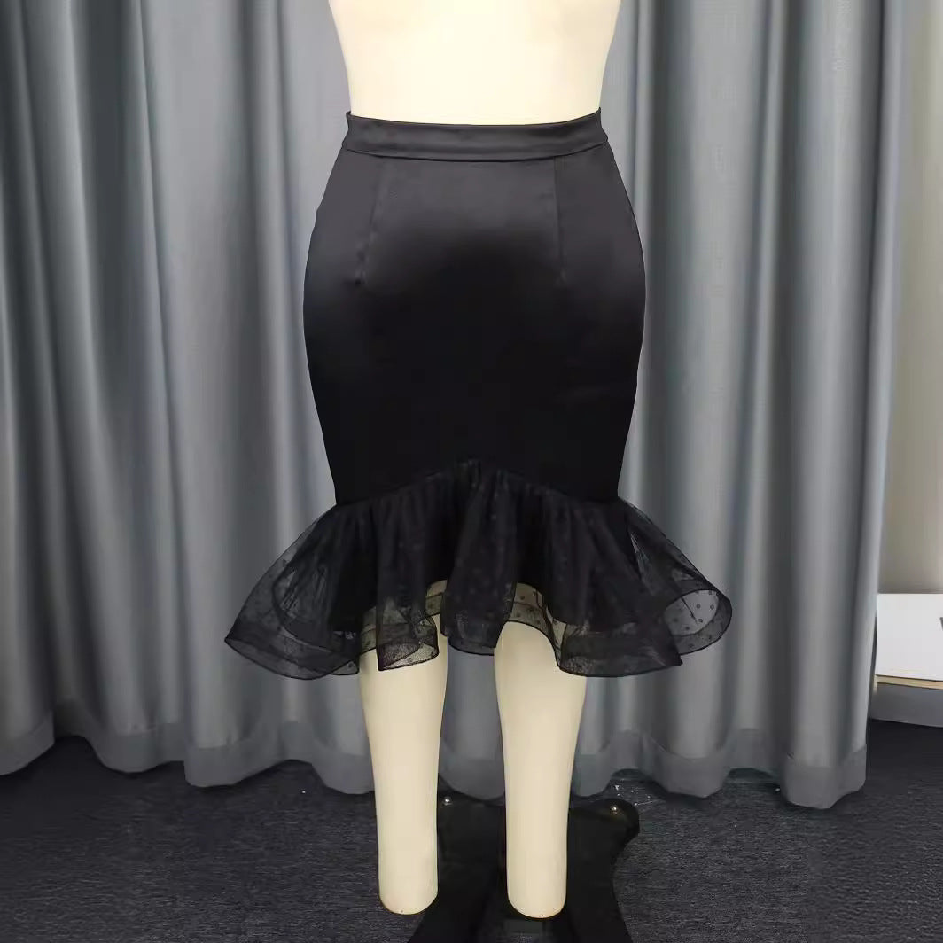 Dame figurformerende blyantnederdel med gennemsigtig voluminøse draperinger