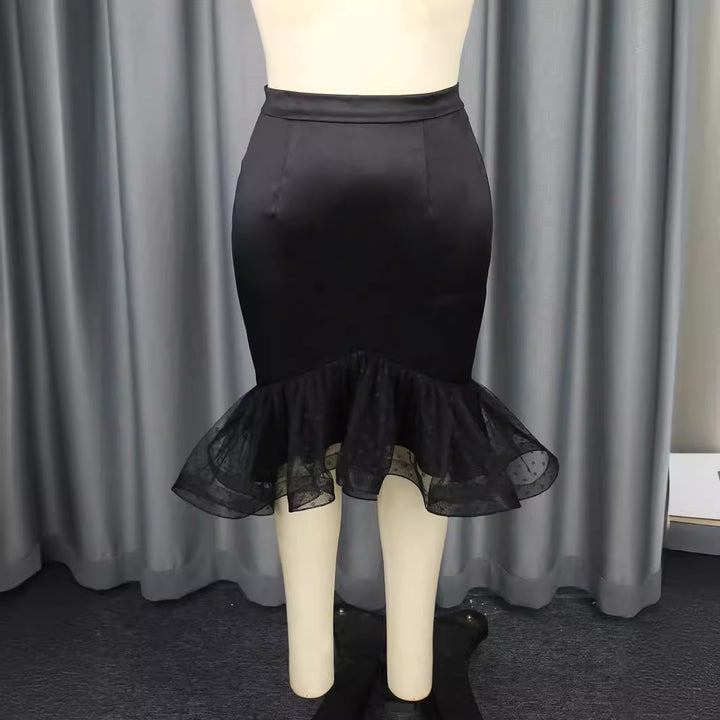Dame figurformerende blyantnederdel med gennemsigtig voluminøse draperinger