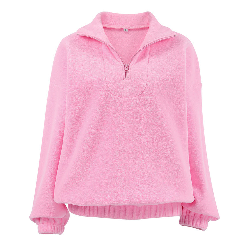 Dame fleece pullover med kort lynlås og afslappet snit Stilla