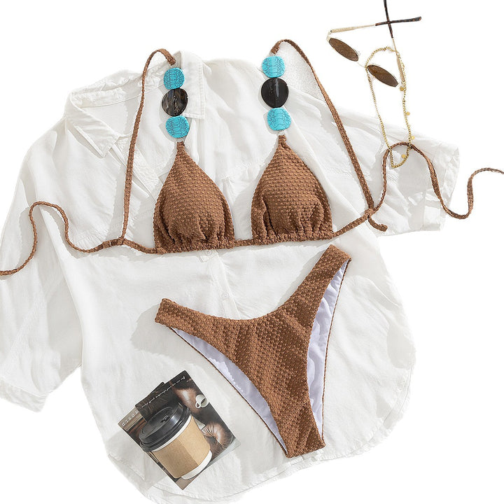 Dame Bikini-sæt med trendy strukturmønster og dekorative stropper Stilla