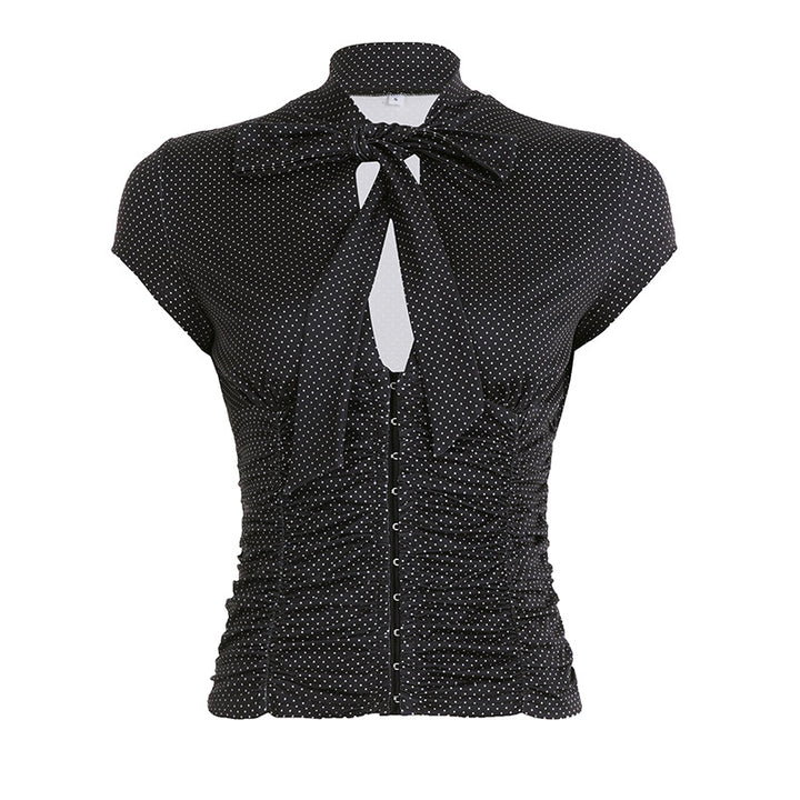 Dame elegant skåret top med raffinerede ruffle-detaljer og trendy sløjfer Skovae