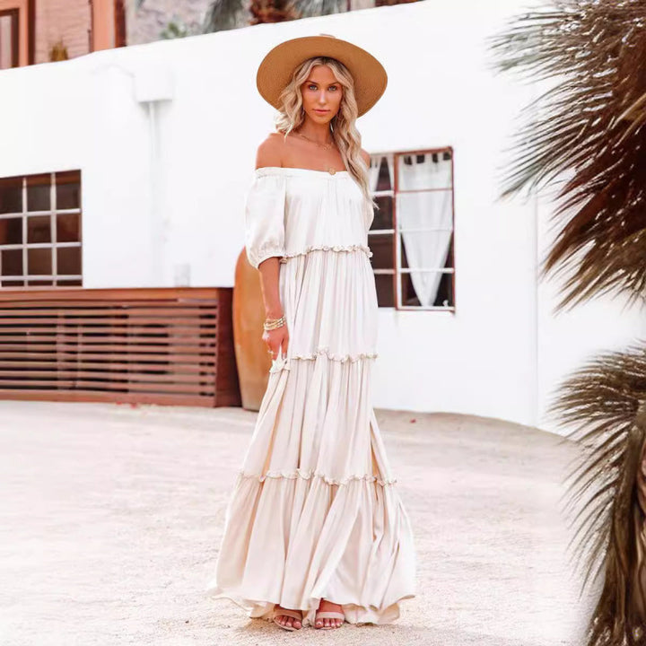 Dame Off-Shoulder Trapper Maxi Kjole med Ruffle-detaljer Stilla
