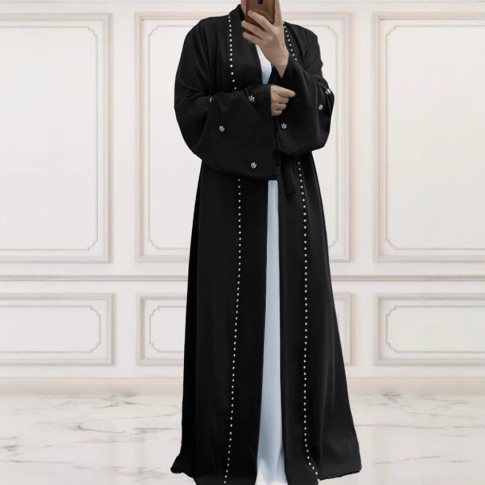 Dame elegant skåret kaftan-jakke med dekorative perle detaljer Stilla