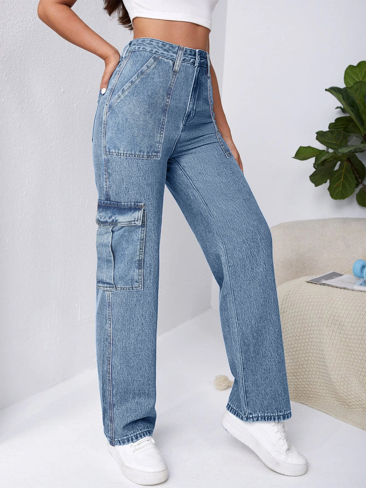 Dame Cargo-Jeans med høj talje og praktiske lommer Stilla