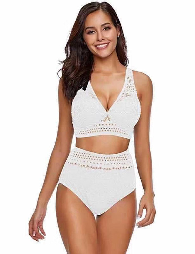 Dame Højtaljet Bikini-Sæt med Spidsdetaljer og Elegant Pasform Stilla