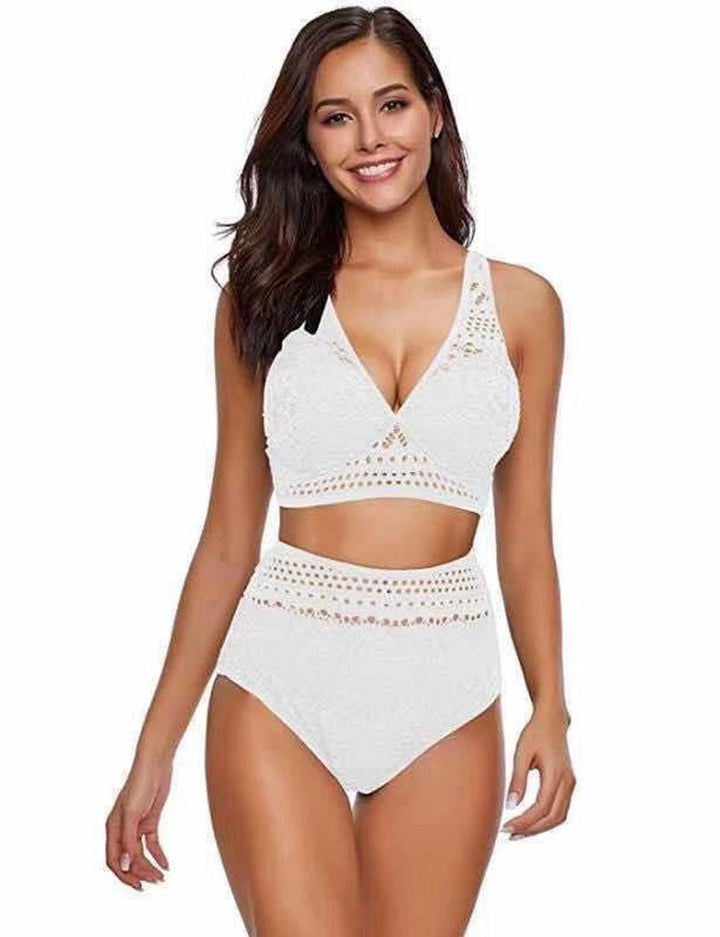 Dame Højtaljet Bikini-Sæt med Spidsdetaljer og Elegant Pasform Stilla