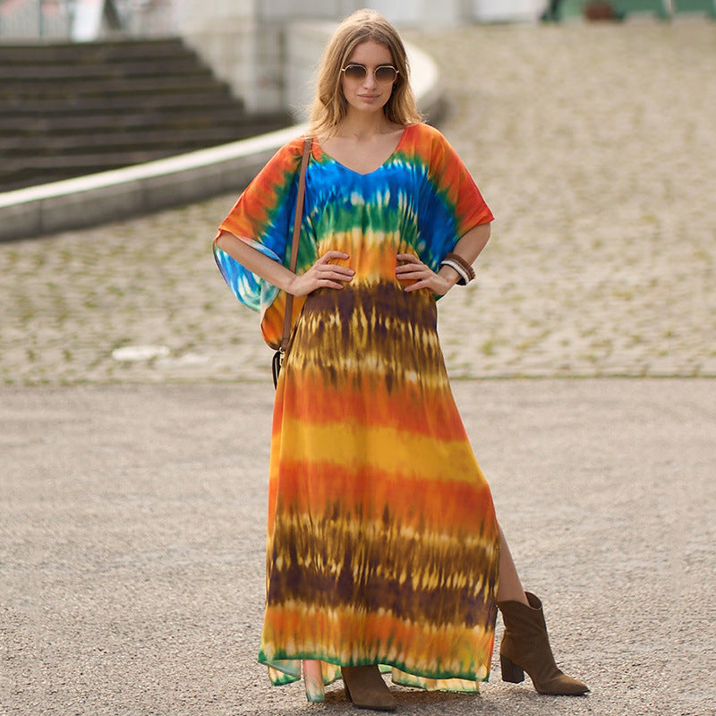 Dame Maxikjole i modern batikdesign Stilla