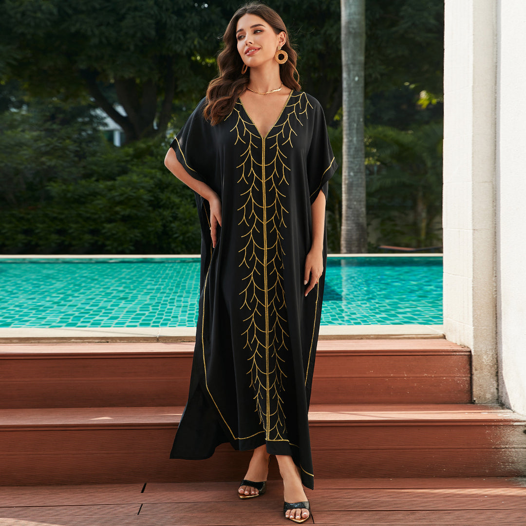 Dame elegant Kaftan med detaljeret guldbroderi Stilla