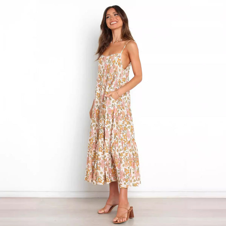 Dame Flydende Floral-Maxi-Kjole med justerbare stropper Stilla