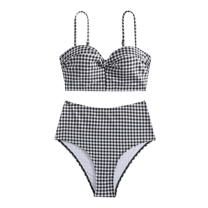 Dame bikini-sæt med elegant ternet mønster og høj talje Stilla