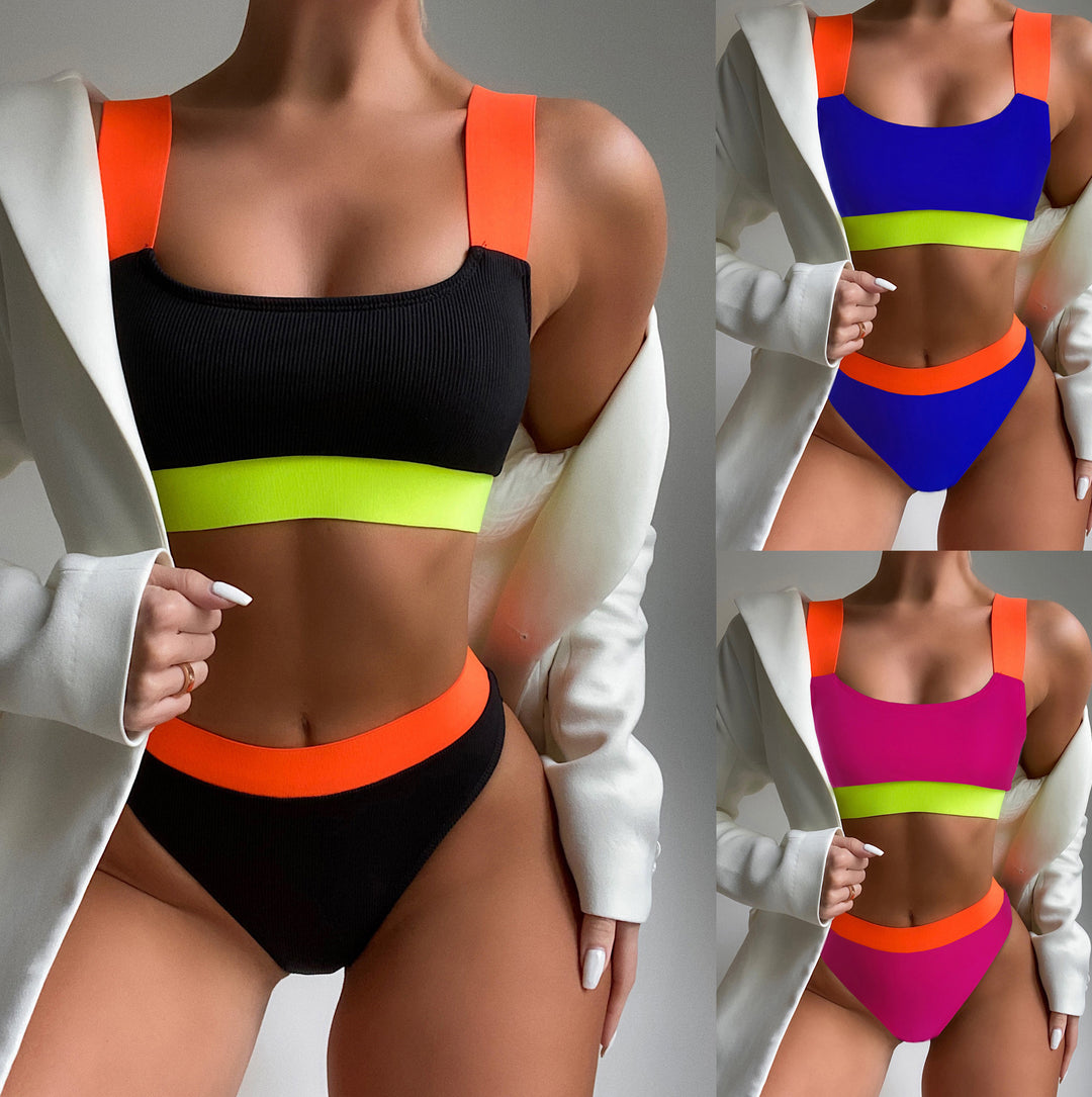 Dame To-delt Bikini-sæt med stilfulde kontrastdetaljer og brede stropper Stilla