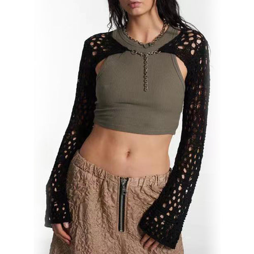 Dame hæklebluse med lange ærmer og trendy cut-outs Stilla