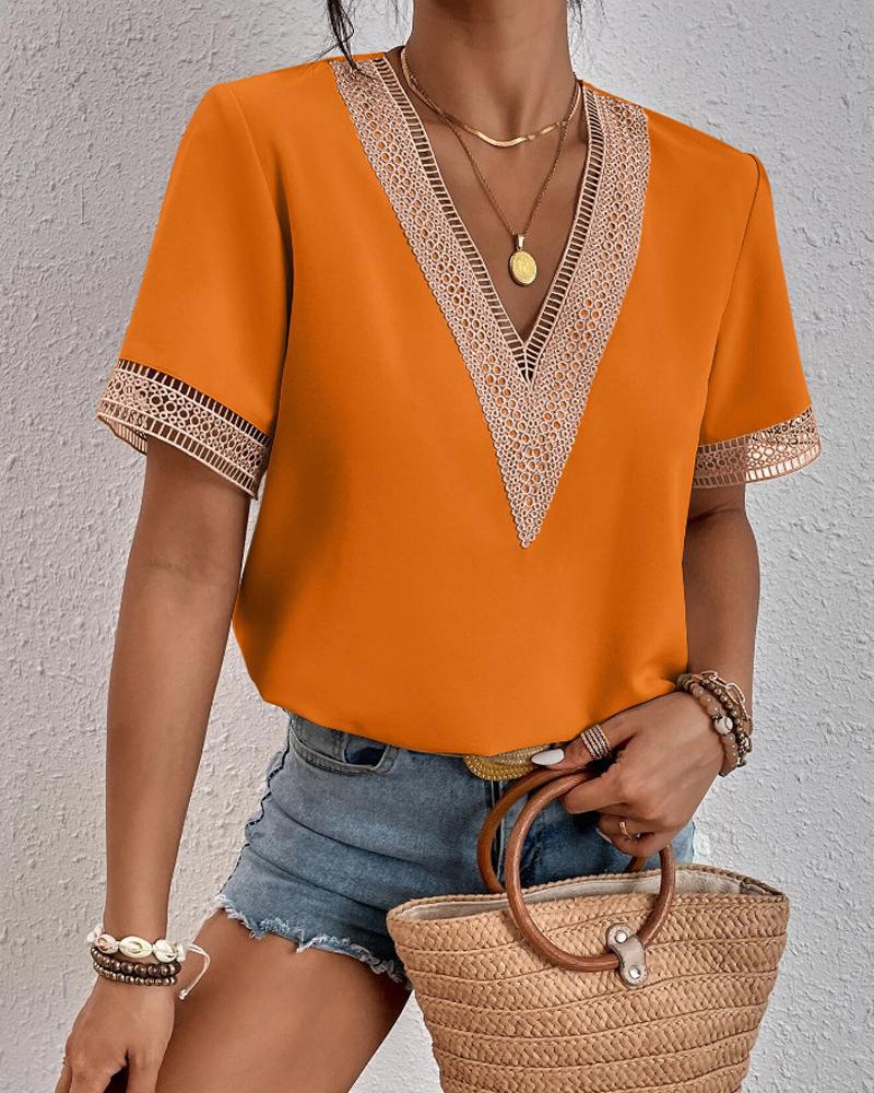 Dame Elegant V-Ausschnitt Spidser Bluse Stilla