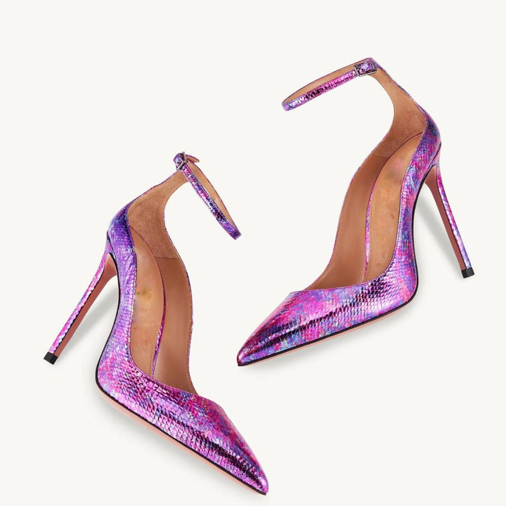 Femme spidse tå højhælede ankelrem-pumps med elegante detaljer Stilla