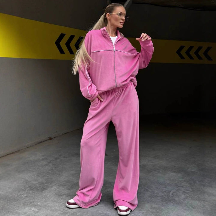 Kvinders sporty fritidssæt med afslappet snit og elastisk talje