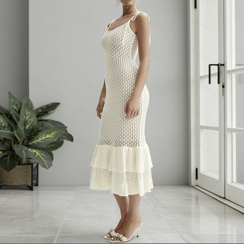 Dame Hæklekjole med voluminøs ruffles trim Skovae