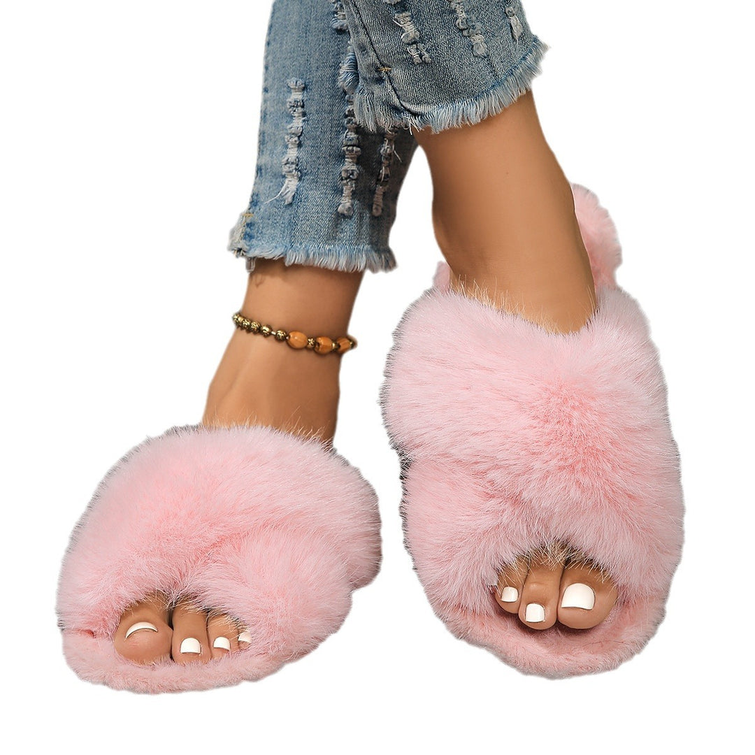Dame Fluffy Hjemmesko med krydset design Stilla
