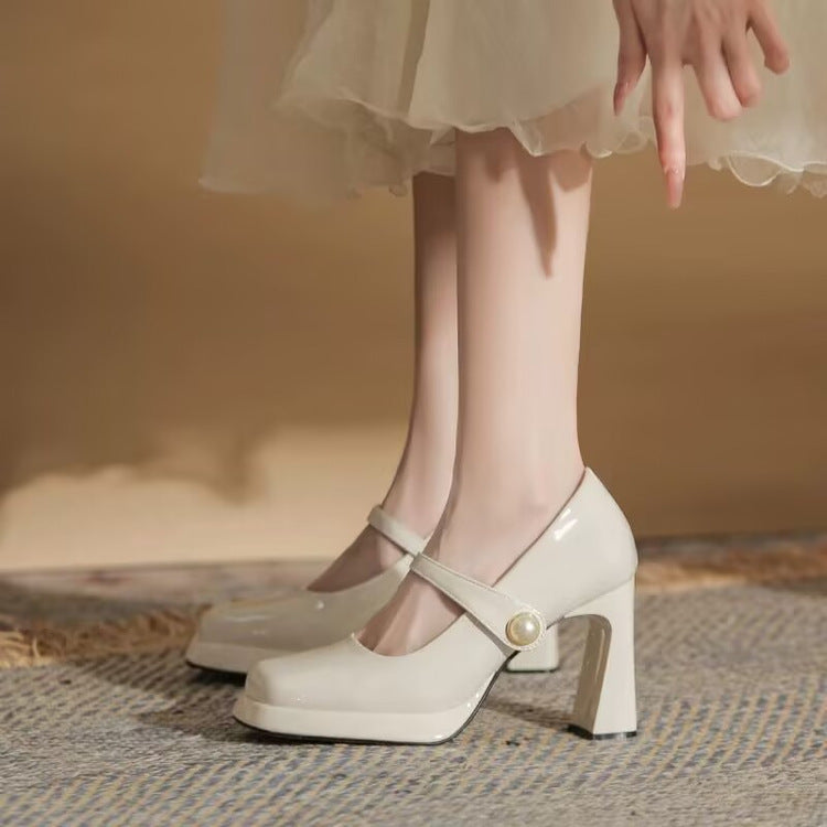 Damer Chunky Heel Mary Jane Pumps med perlemorsfarvet rem Stilla