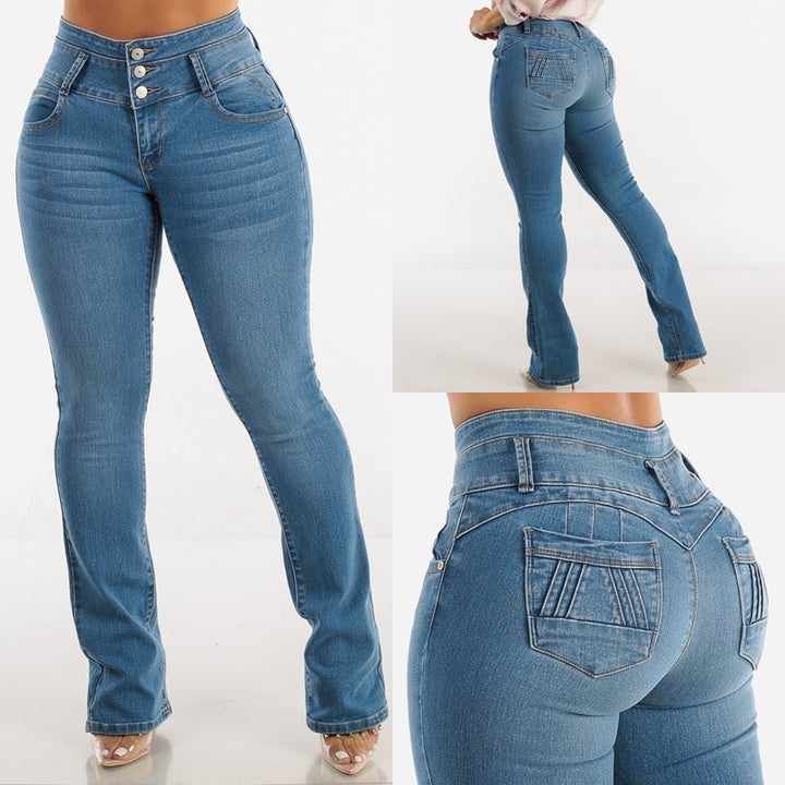Dame Bootcut Jeans med høj talje og figursyet pasform Stilla