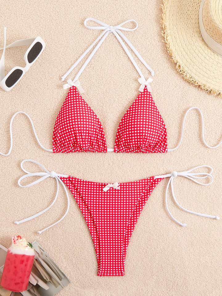 Dame Triangel-Bikini-Sæt med justerbare bindebånd og kurv-design Stilla