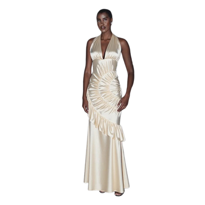 Dame Elegant Maxikjole med asymmetrisk snit og sofistikerede draperinger Skovae