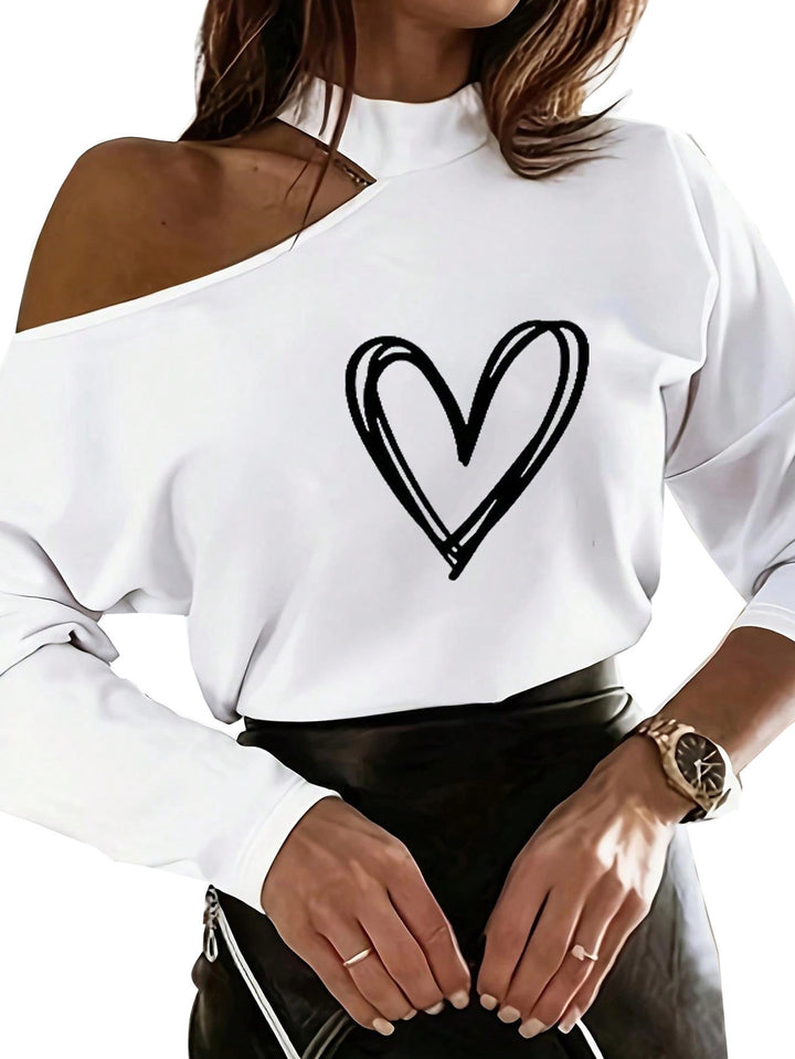 Damer Off-Shoulder Langærmet med Hjerte motiv Stilla