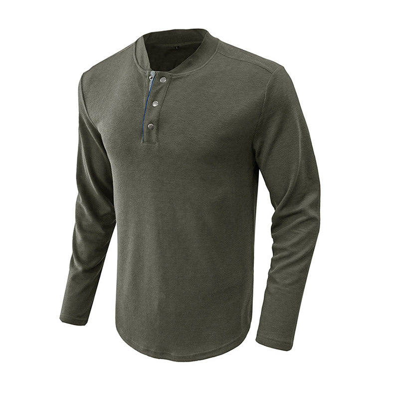 Herremode langtarmet Henley-shirt med elegant knaplukning og struktureret overflade Stilla
