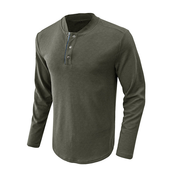 Herremode langtarmet Henley-shirt med elegant knaplukning og struktureret overflade Stilla