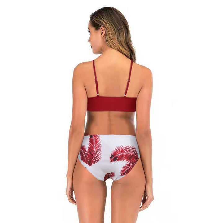 Dame bikini-sæt med asymmetrisk top og moderne palmemønstre Stilla