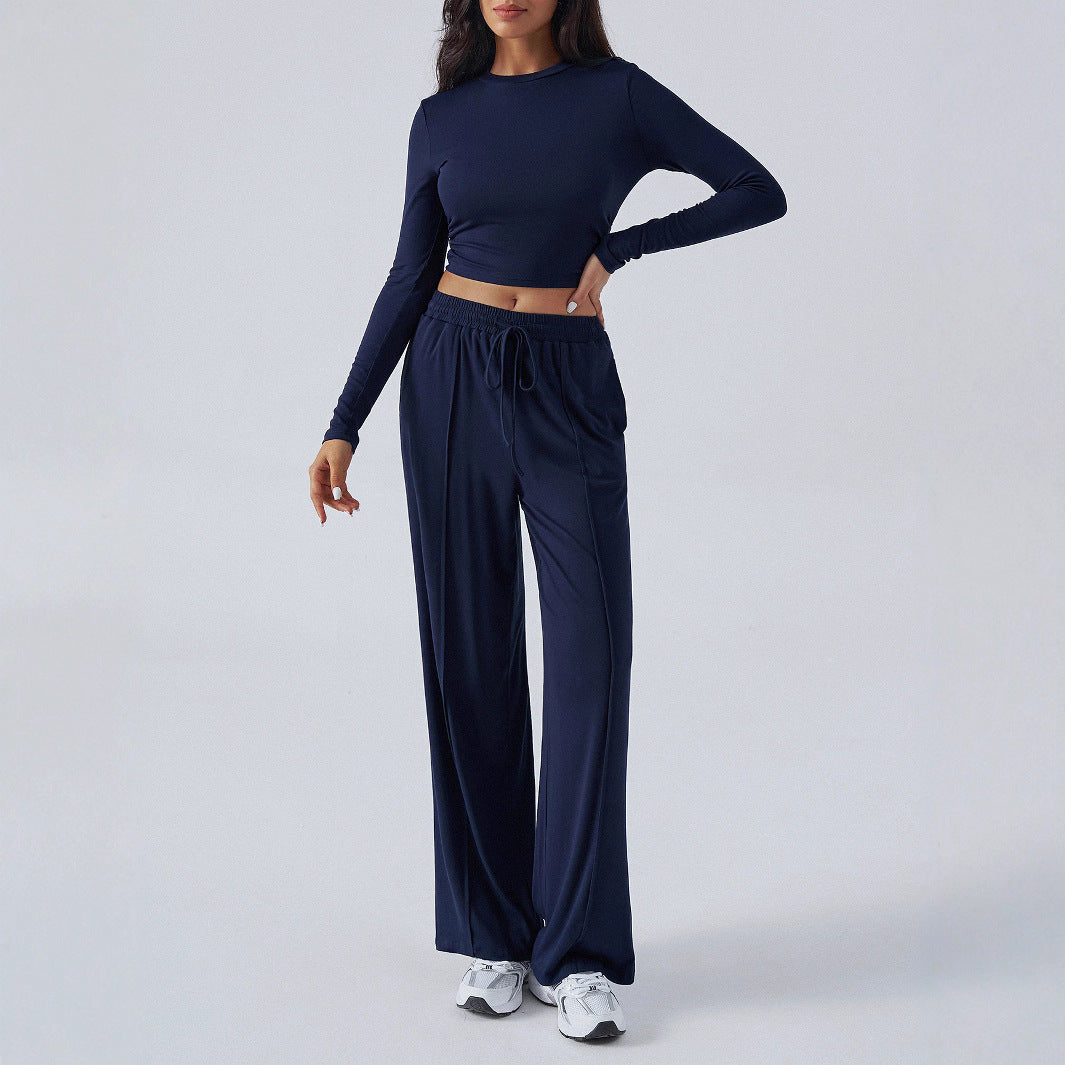 Dame sæt af elastisk crop-top og løstsiddende joggingbukser Stilla
