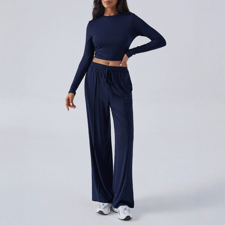 Dame sæt af elastisk crop-top og løstsiddende joggingbukser Stilla
