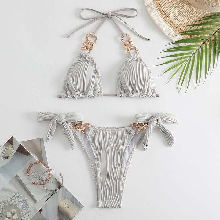 Dame Triangel-Bikini med raffinerede bindefunktioner og glinsende accenter Stilla