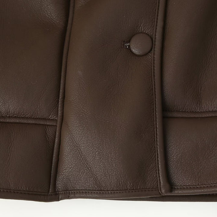 Dame Faux Leder Utility Jakke med Sherpa-foring Stilla