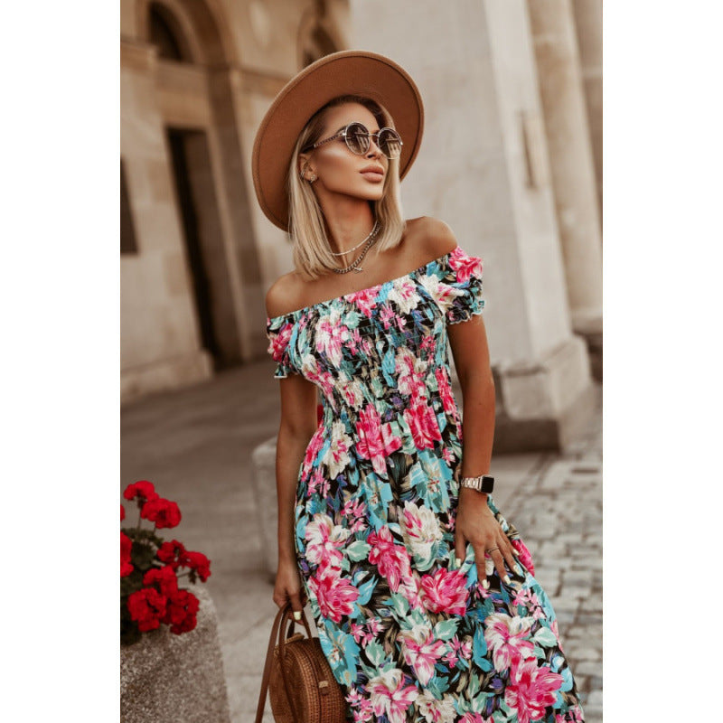 Dame Blomster Off-Shoulder Maxikjole Stilla