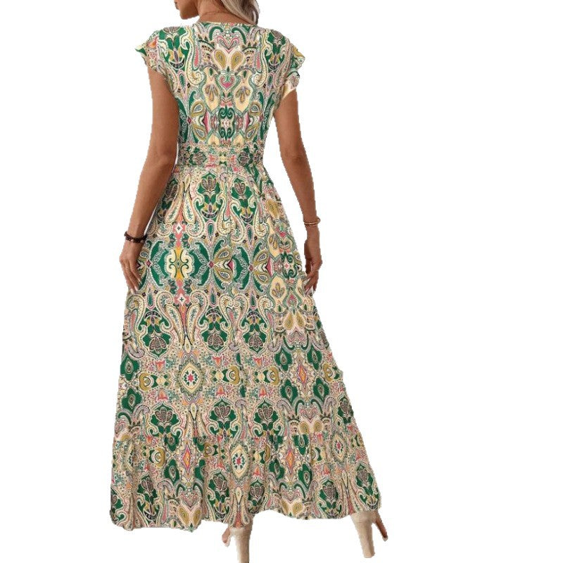 Femme Elegante Bohemian Maxi Kjole med korte ærmer Stilla