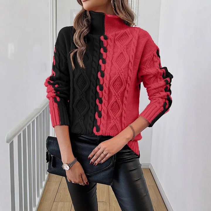 Kvinders strikket sweater med stilfuld farveskift og kabeldesign Stilla