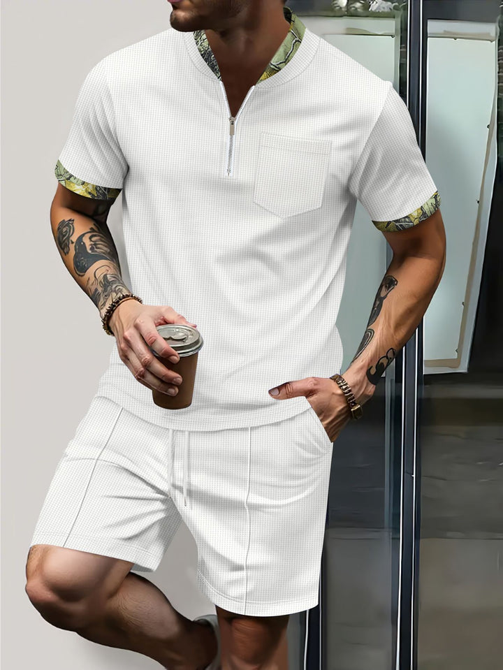Herrer afslappet fritidsoutfit med kort lynlås og moderne krave Stilla