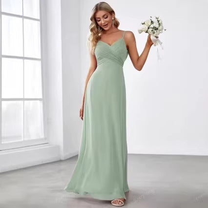Kvinders chiffon maxikjole med elegant V-hals og rynket top