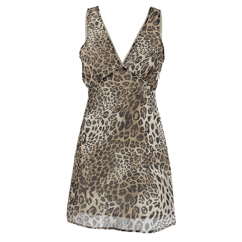 Dame Minikjole med dyre leoparddesign og elegante flæsedetaljer Stilla