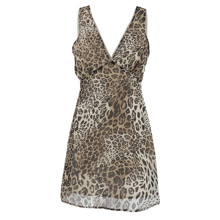 Dame Minikjole med dyre leoparddesign og elegante flæsedetaljer Stilla
