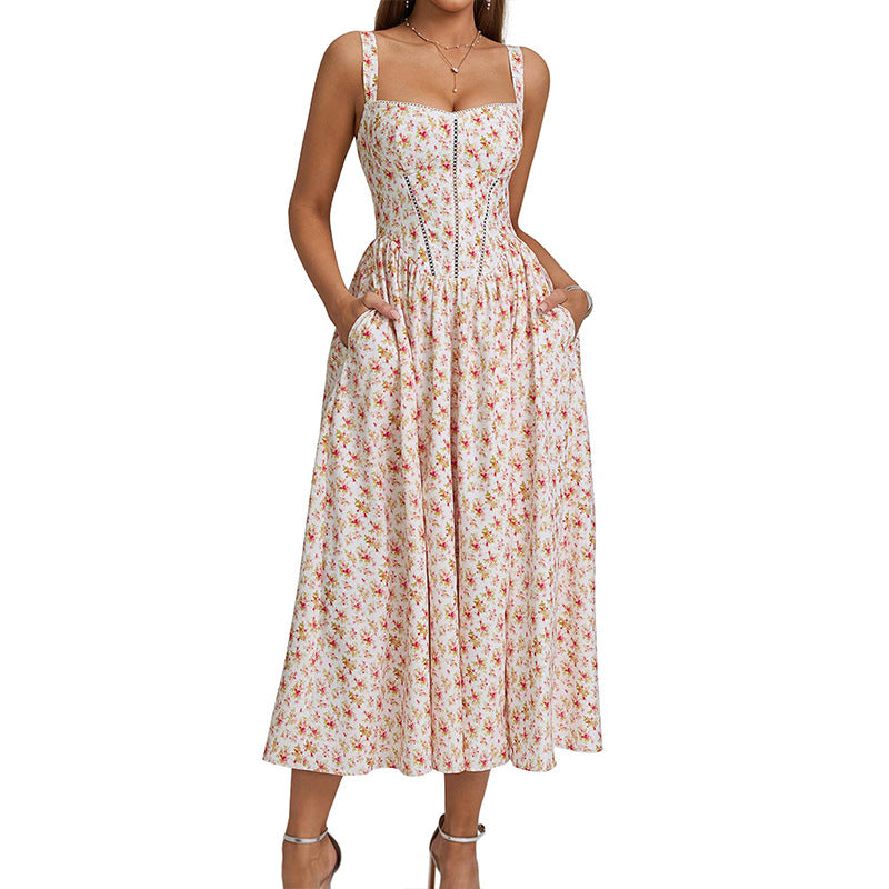 Dame Midi-kjole med foret bustier-snit og praktiske lommer Stilla