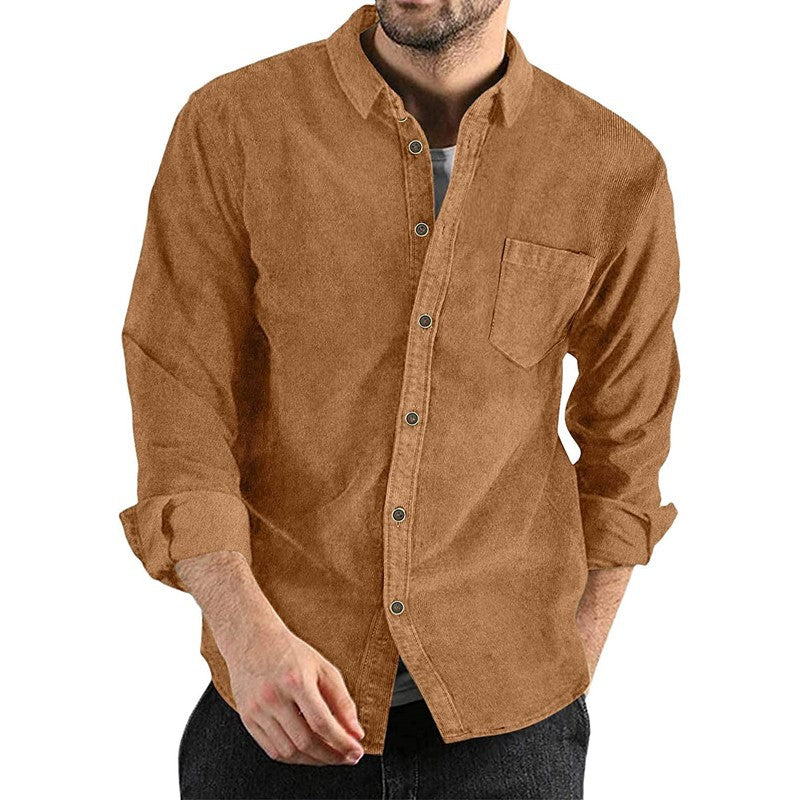 Herrer cordskjorte med button-down krave og brystlomme Stilla