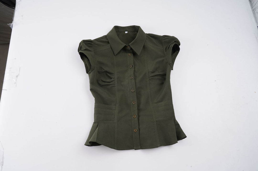 Dame elegant bluse med puffærmer og taljering Skovae