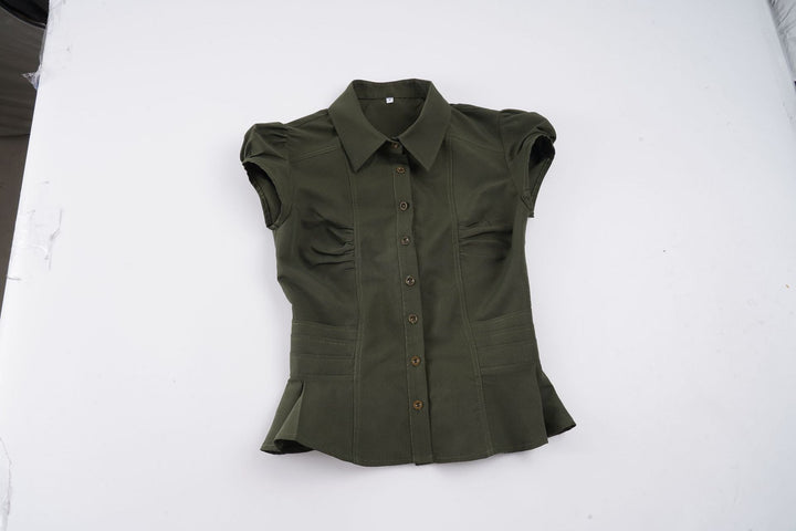 Dame elegant bluse med puffærmer og taljering Skovae