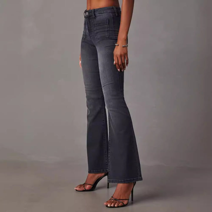 Kvinder Høj Talje Flared Jeans med Perfekt Pasform og Strækbar Pasform Stilla