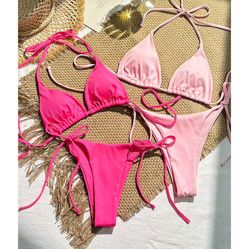 Dame Triangle-Bikini-Sæt med justerbare bindebånd og fyldt Skovae
