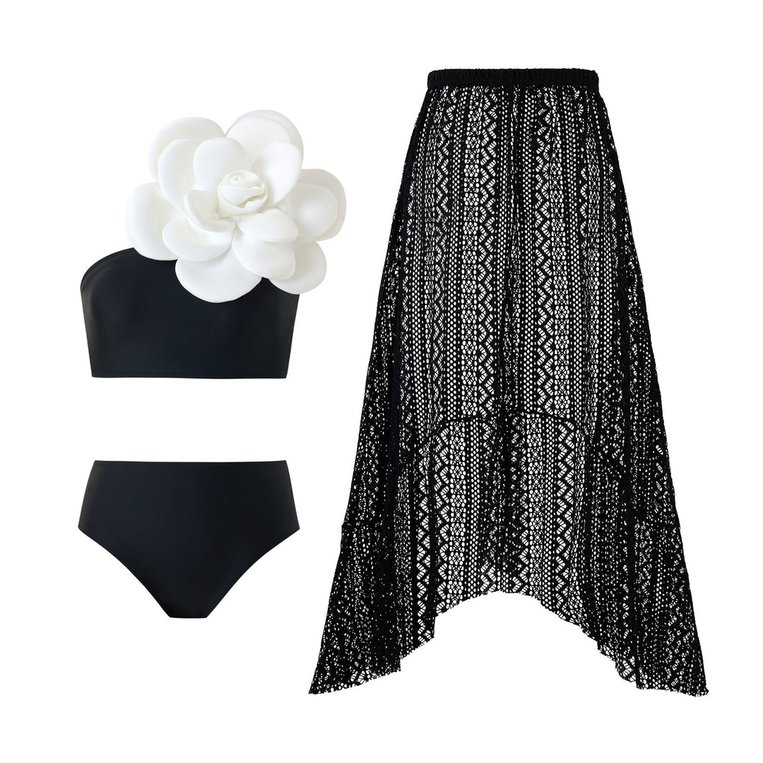 Dame bikini-sæt med elegant top og geometrisk stribet maxiskørt Stilla