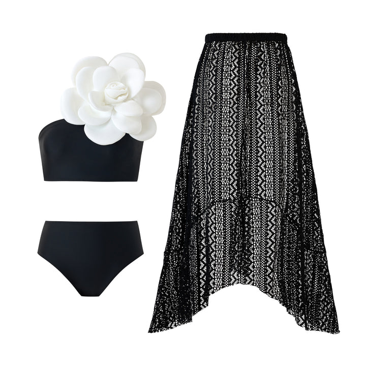 Dame bikini-sæt med elegant top og geometrisk stribet maxiskørt Stilla