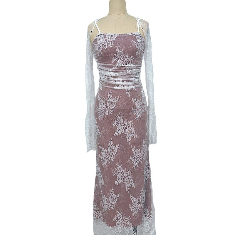 Stilla | Elegant Strapless Langærmet Blondekjole