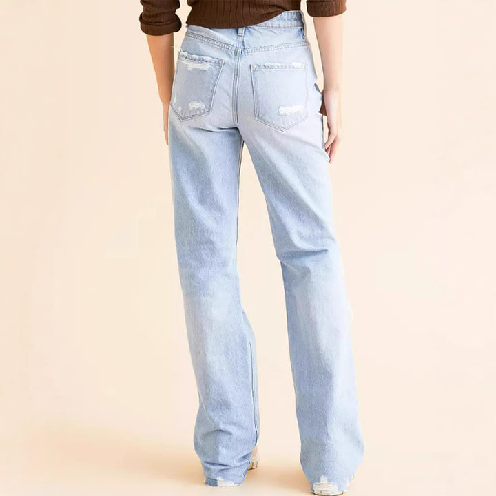 Dame Bred Ødelagte Jeans i afslappet Vintage-stil med høj talje Stilla